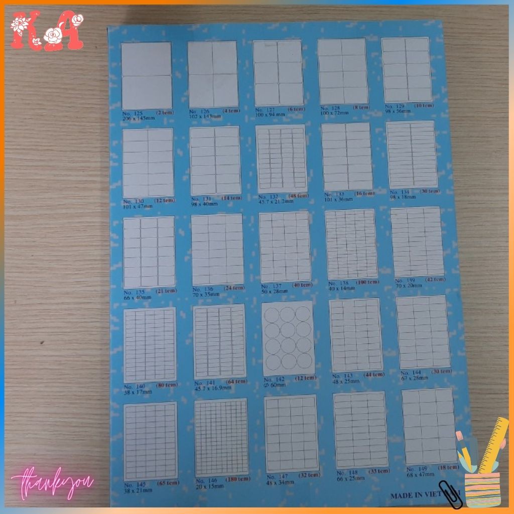 Decal A4, Giấy tomy, giấy in tem, nhãn dán các cỡ 125 - 149