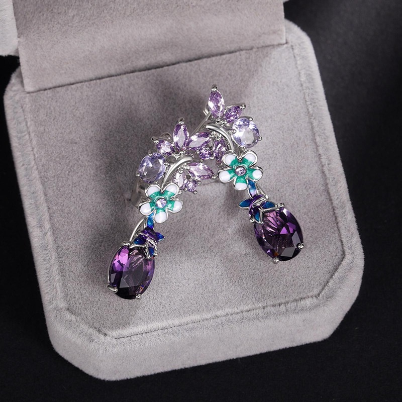 Đôi khuyên tai hình oval màu tím đính đá zircon phong cách Âu Mỹ thời trang mới cho nữ
