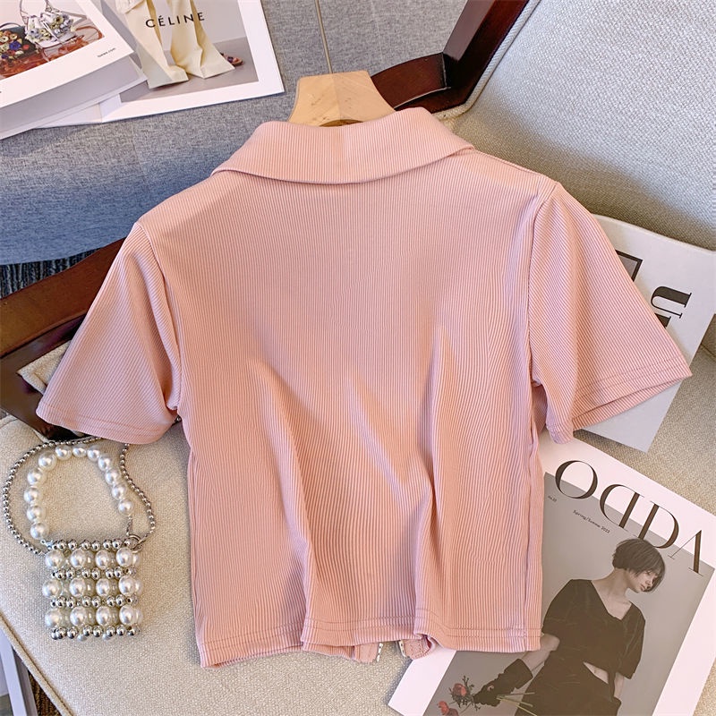 Áo polo Tay Ngắn Màu Hồng Ngọt Ngào Thời Trang Mùa Hè Hàng Mới Dành Cho Bạn Nữ