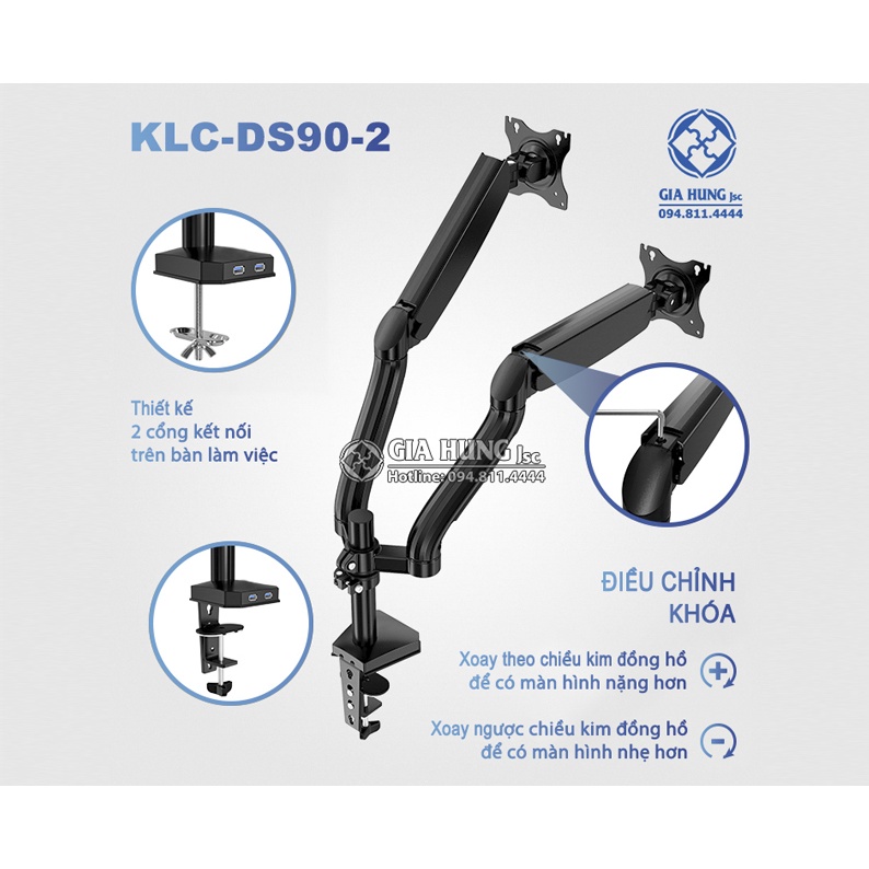 💥💥💥GIÁ TREO HAI MÀN HÌNH MÁY TÍNH KALOC DS90-2 Dual Monitor Arm TAY DÀI TƯƠNG ĐƯƠNG NBF195
