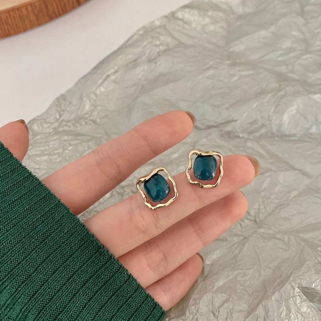 Khuyên Tai Kim Bạc 925 Hình Vuông Bất Đối Xứng Phong Cách Retro Pháp Thời Trang Cho Nữ