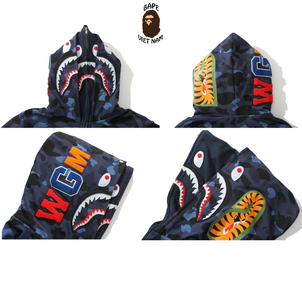 Áo Hoodie Bape, Jacket Bape 2 mũ full zip SS2021 3 màu Camo Red, Camo Violet, Camo Blue BapeVN