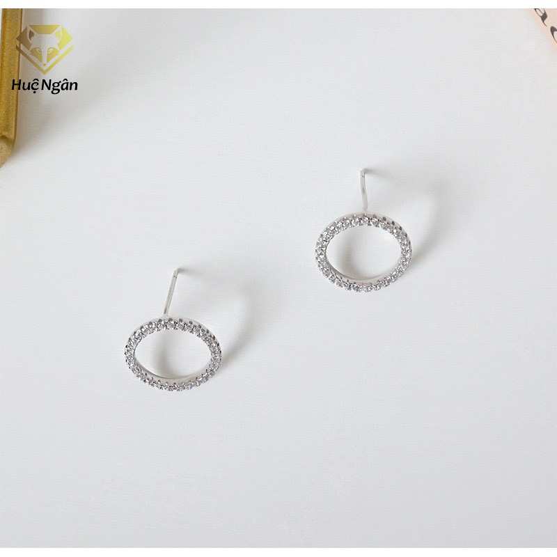 Bông tai bạc Ý 925 Huệ Ngân - Hình tròn xinh xắn RYE140975