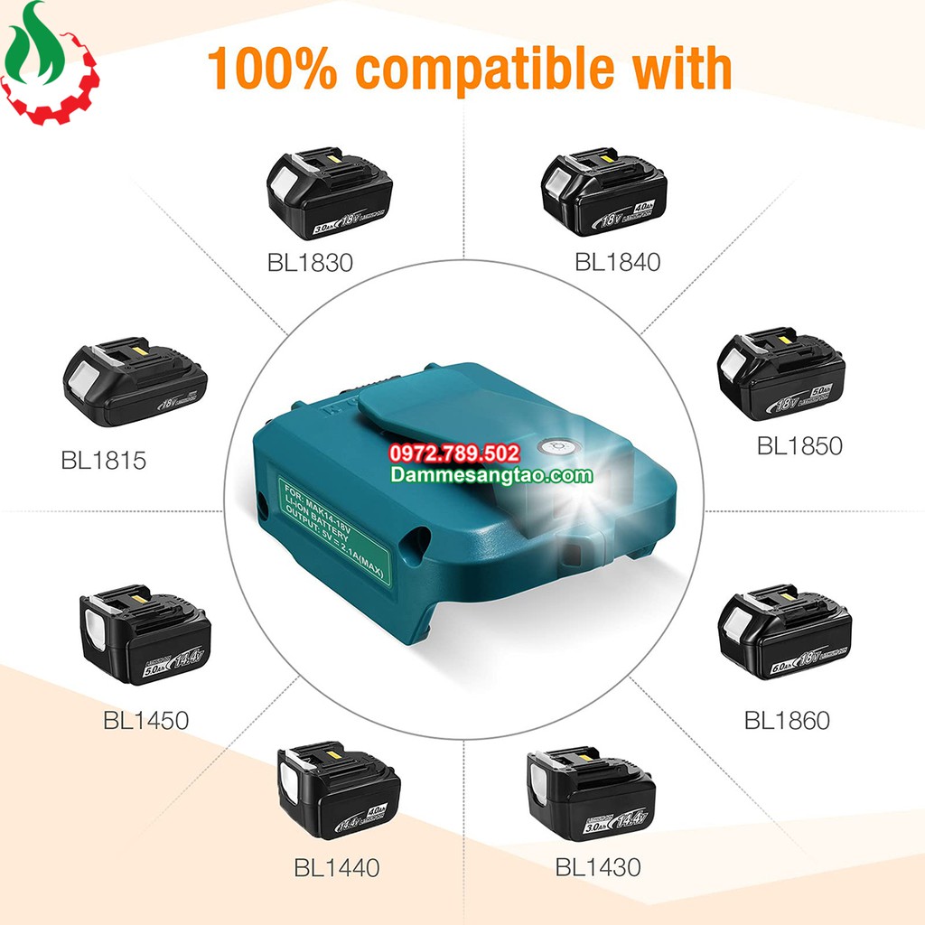 Đế chuyển pin makita 18V sang Usb 5V có đèn led