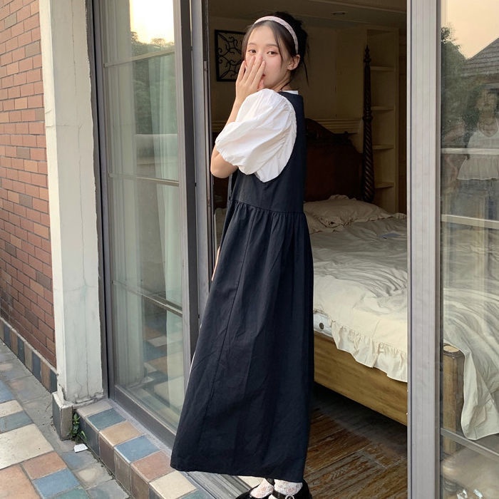 Đầm yếm cổ chữ V phong cách Hàn Quốc thời trang cho nữ