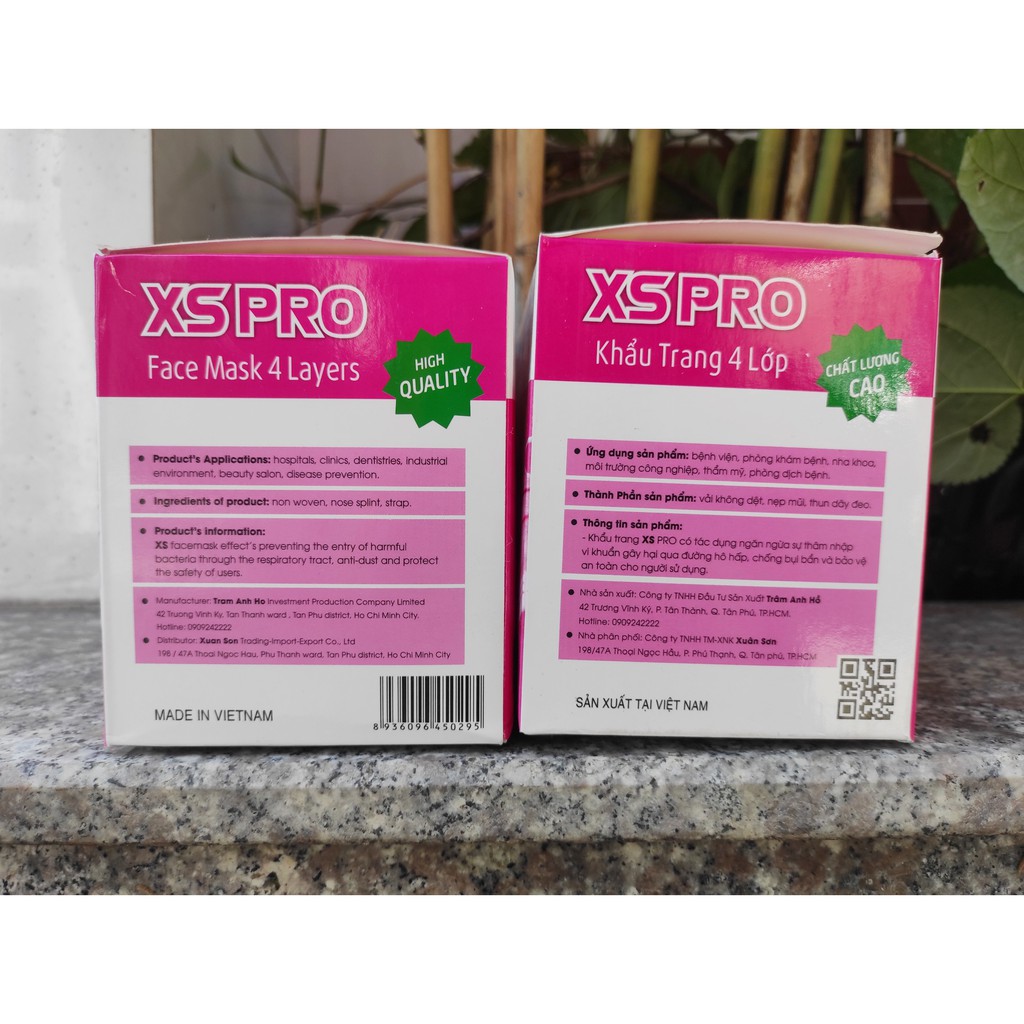 Hộp 50 Khẩu Trang Y Tế Màu Hồng XS PRO 4 Lớp