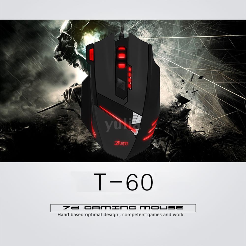 Chuột quang Gaming ZELOTES T-60 7200dpi có dây , đầu cắm USB cho máy tính