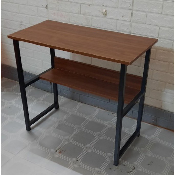 bàn làm việc gỗ có kệ, chân sắt dùng làm bànvăn phòng, để máy tính cho học sinh, sinh viên giá rẻ mẫu blv02