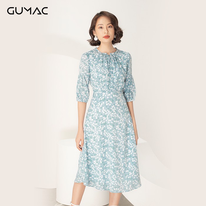 Đầm eo nhún cổ nơ GUMAC DA997