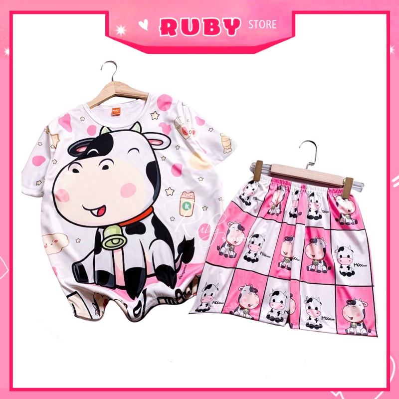 Set bộ Bò Sữa ❤️ Đồ bộ mặc nhà bé trai bé gái hoạt hình bé yêu thích (Dưới 35KG) ❤ Rubystorevn ❤ Tổng hợp size s DBRBD