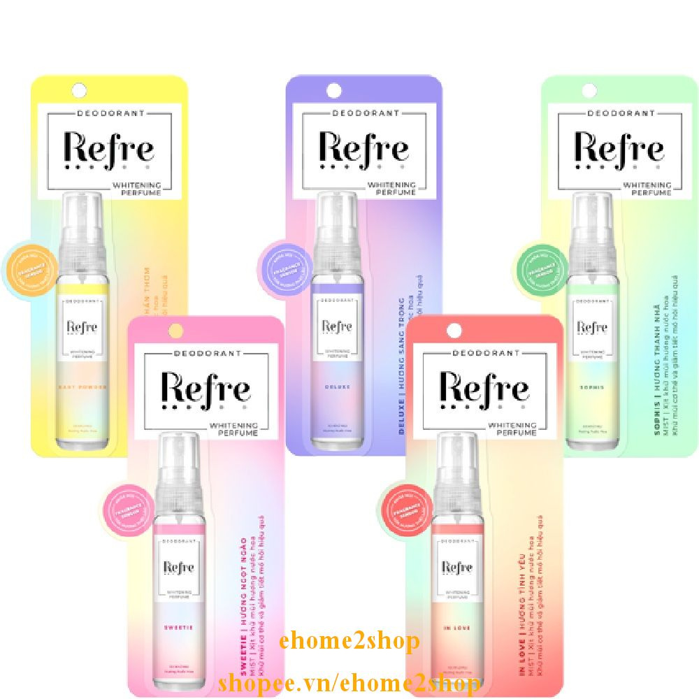 Xịt Khử Mùi Refre 30Ml Hương Phấn Thơm Dưỡng Sáng Da, shopee.vn/ehome2shop.