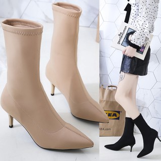 ( Sẵn đen 34) A200 giầy boot cao gót cao cổ chất da lộn cực êm chân