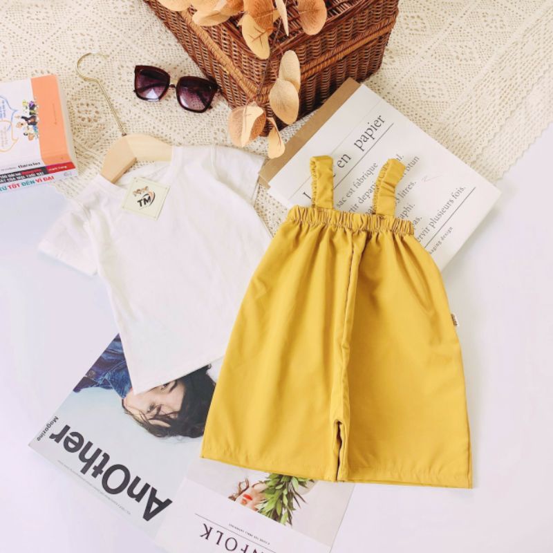 Set bộ quần yếm thô áo cotton cho bé, set đồ bé gái hot 2022