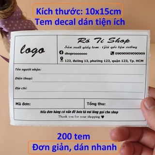200 Tem Hóa Đơn In Sẵn Thông Tin Tự Dính Kích Thước 10x15cm