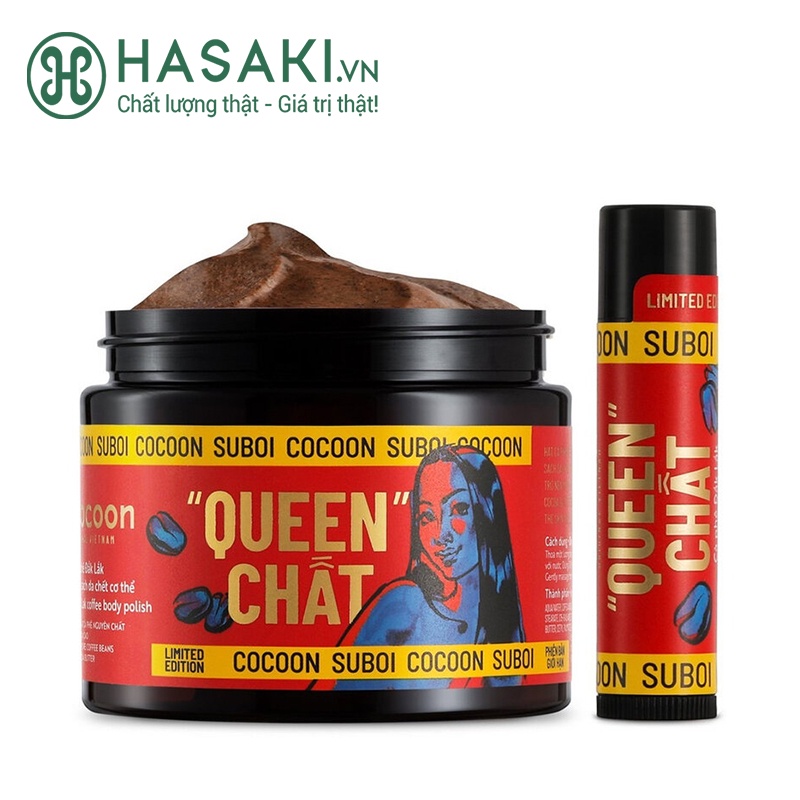 Combo Tẩy Tế Bào Chết Cocoon Bản Giới Hạn Queen Chất Dak Lak Coffee Body Polish 200ml + Lip Scrub 5g