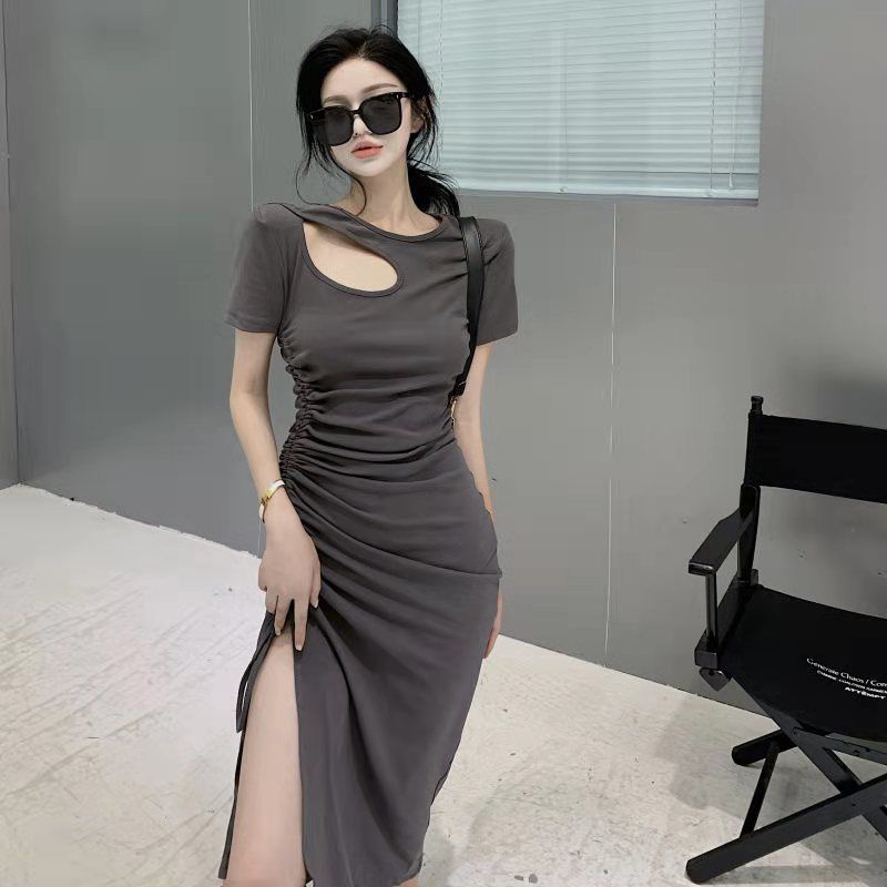 Đầm thun dáng ôm phối dây rút thời trang mùa hè Hàn Quốc mới 2021