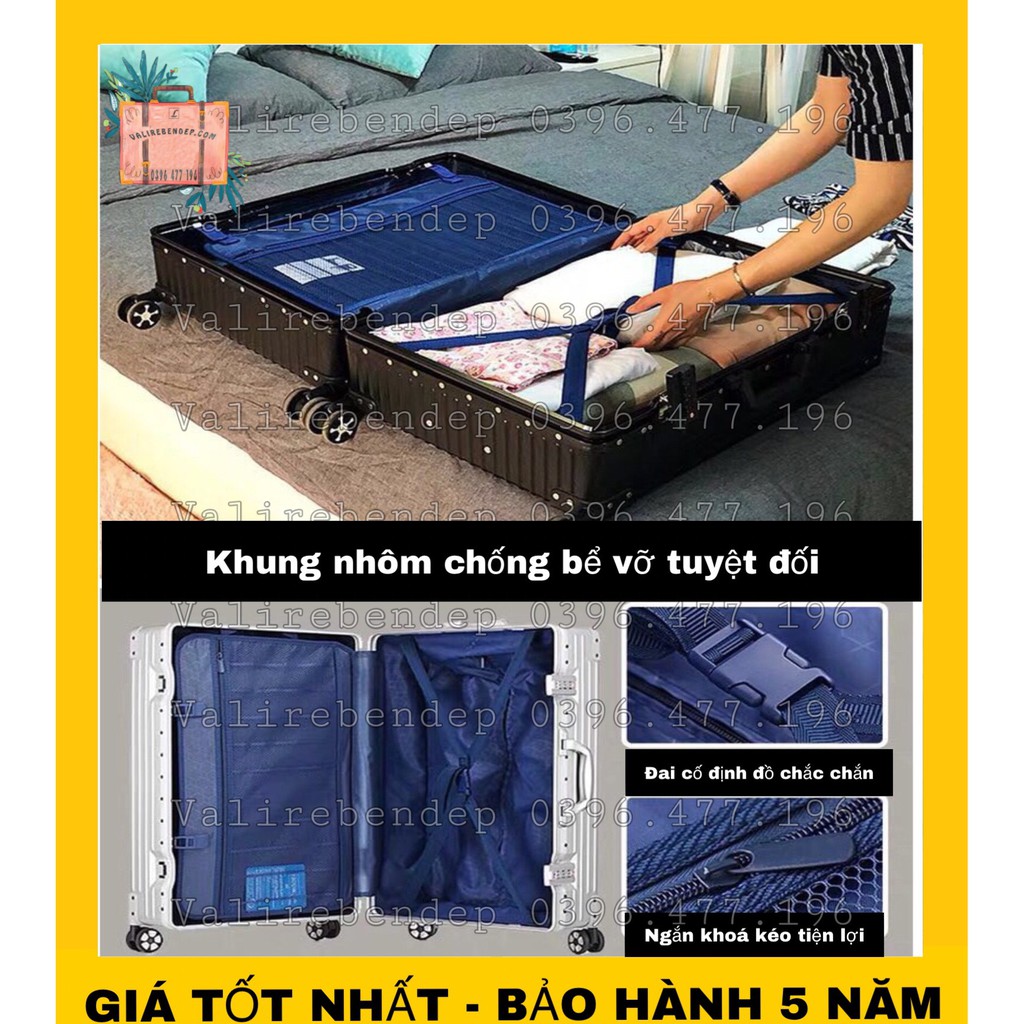 Vali kéo du lịch valy khung nhôm khóa sập thời trang size 20, size 24, size 29 TSA chống bể vỡ