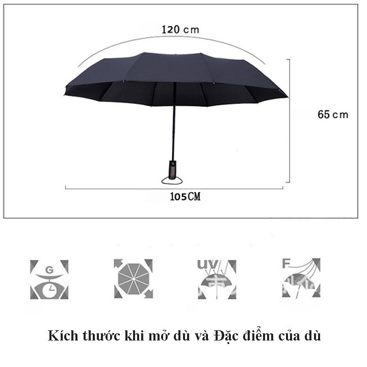 Dù bấm mở tự động 2 chiều thông minh chống uv dày dặn cao cấp - giao màu ngẫu nhiên