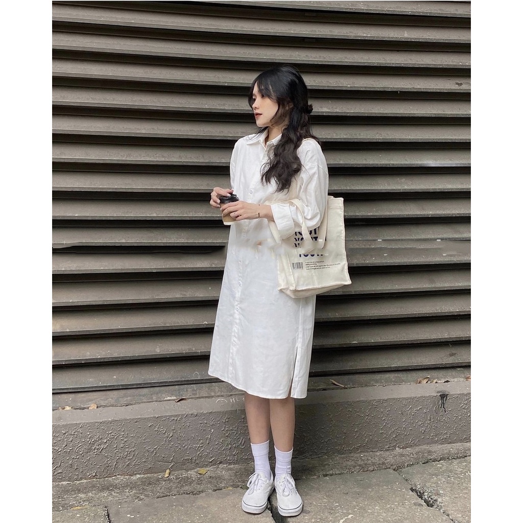 Váy nữ sơ mi suông dài tay, Đầm nữ chất thô basic DASKI | BigBuy360 - bigbuy360.vn