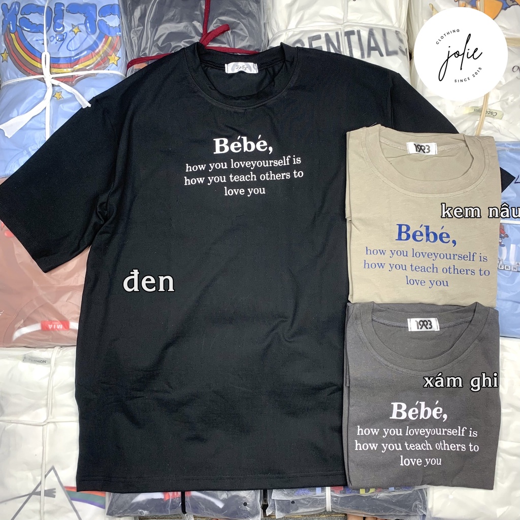 Áo thun tay lỡ, Áo phông nữ form rộng dáng Unisex/Ulzzang mặc lẻ cặp nhóm hoạ tiết in chữ Bébé, chất cotton 100%