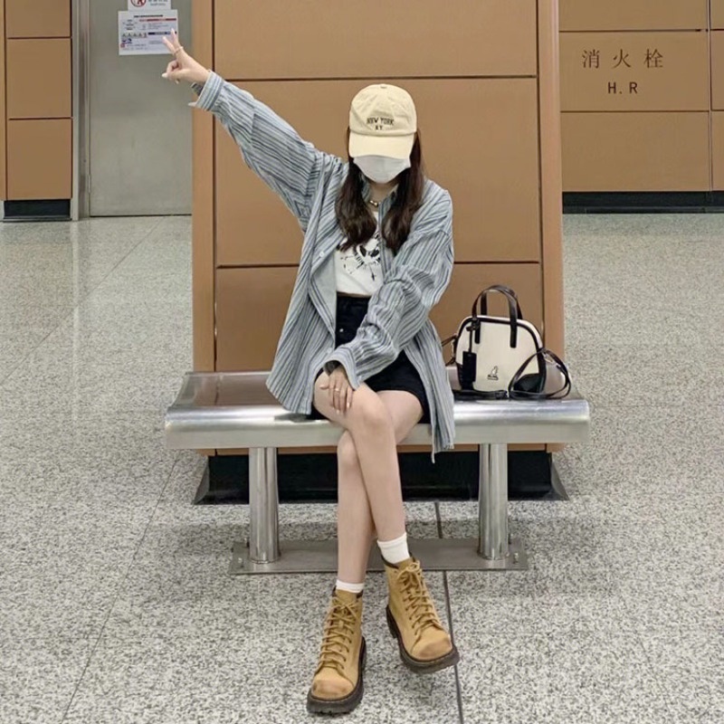 Áo khoác sơ mi NZN tay dài dáng rộng họa tiết kẻ sọc phong cách cổ điển thời trang chống nắng cho nữ