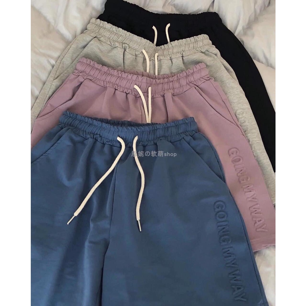 Quần đùi unisex nam nữ form rộng CHỮ RẬP NỔI basic nhiều màu chất nỉ cotton dày dặn phong cách ulzzang