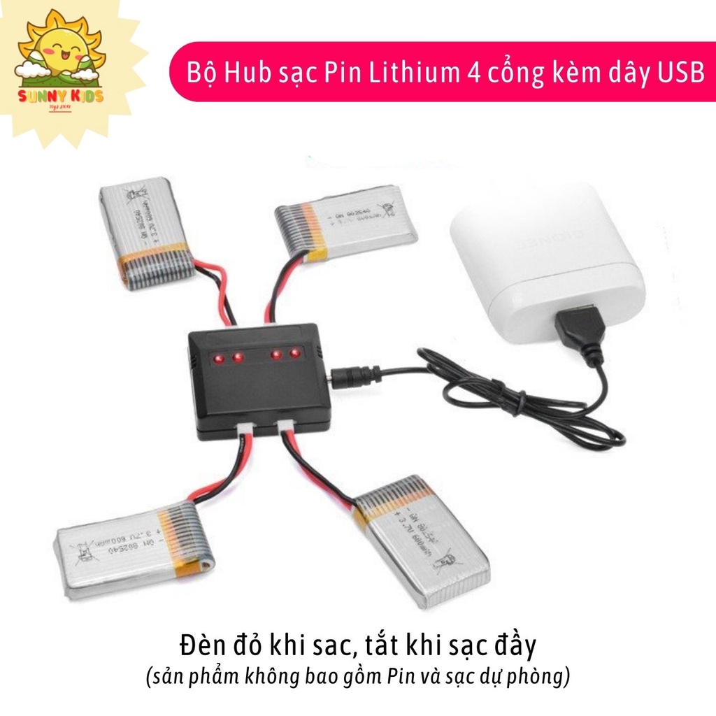Hub sạc 4 cổng Pin Lithium, kèm dây USB 2.0, Sạc cùng lúc cho 4 Pin cho các loại đồ chơi điều khiển từ xa - Sunny Kids
