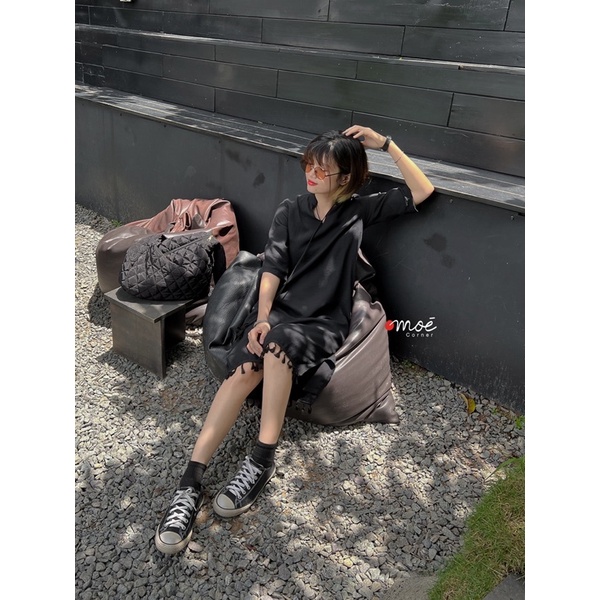 Ren dress - Váy cổ trụ phối tua rua