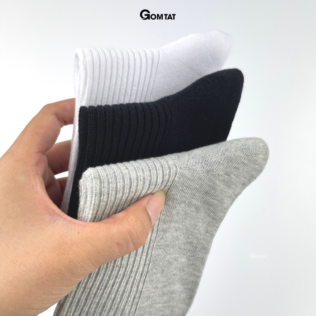 Tất vớ nam cổ trung trơn màu GOMTAT mẫu gân chìm, chất liệu cotton cao cấp mềm mại thoáng khí - FIVE-TAY10-LUNG