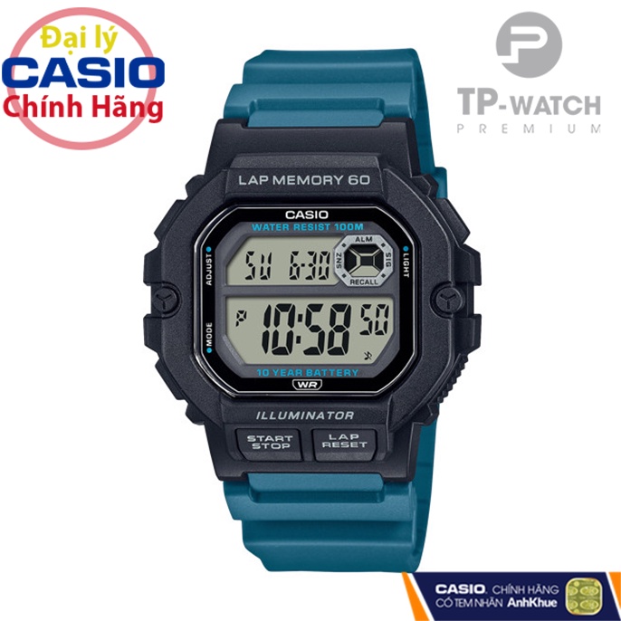 Đồng Hồ Nam Dây Nhựa Casio Standard WS-1400H-3AVDF Chính Hãng - WS-1400H-3A Pin 10 Năm