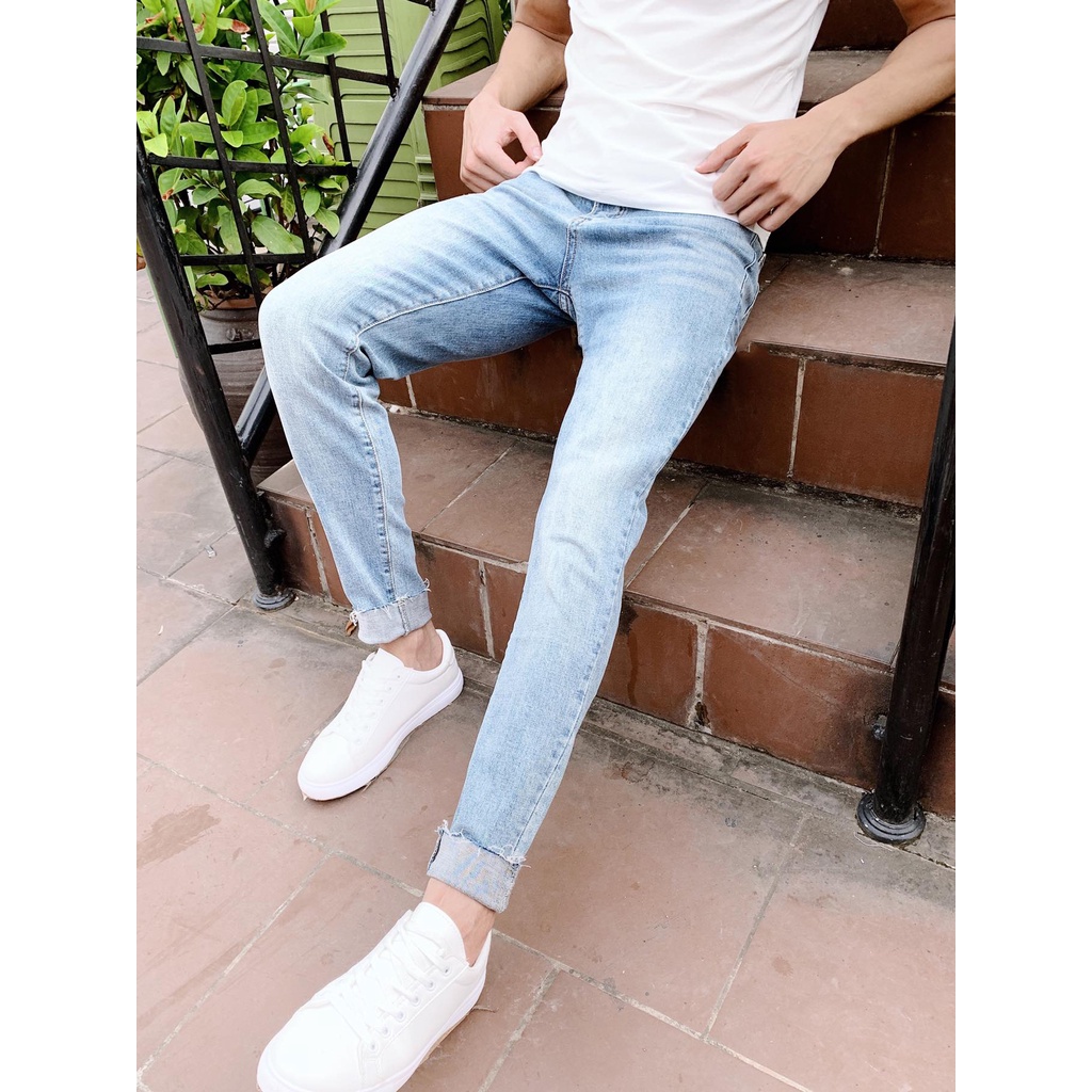 Quần Bò  Xanh Bạc Phong Cách Thời Trang Vải Co Giãn Nhẹ Không Xù Lông Ít Phai Màu