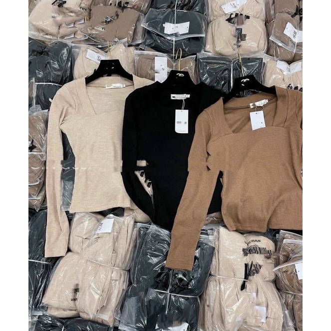 Áo Thun Nữ Áo Bozip Cổ Vuông Siêu Xinh