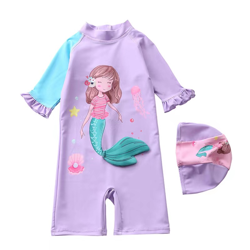 Set đồ bơi liền thân tay lỡ chống nắng giữ nhiệt cho bé gái mẫu mới 2023