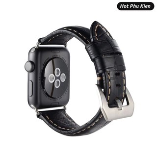 Dây đeo da thay thế cho Apple Watch 42mm Kakapi da bò thật vân đen - Hàng chính hãng