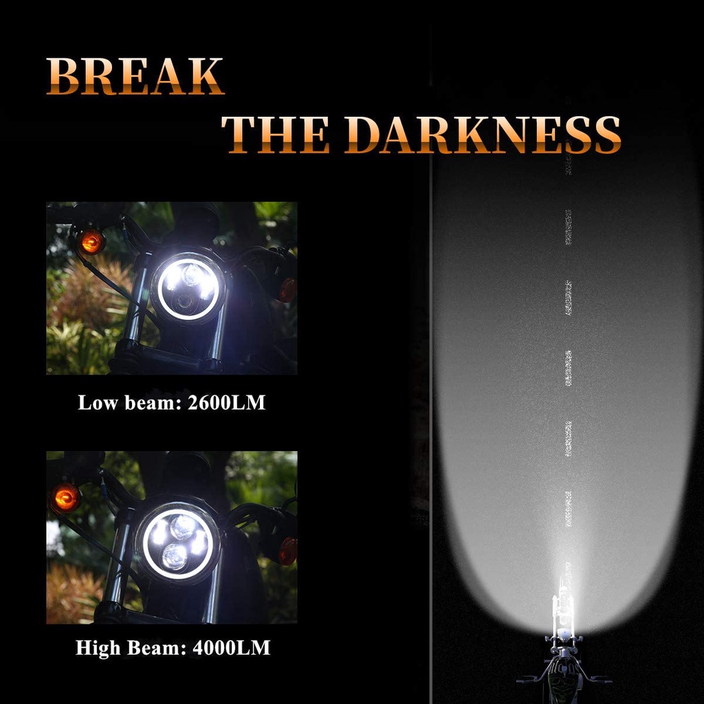 Đèn Pha LED 5.75 Inch 5-3 / 4 Mắt Thiên Thần Tương Thích Với Harley Davidson Iron 883 1200 Dyna Sportster Street Bob