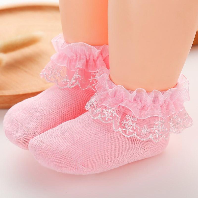 Vớ cotton mềm phối ren màu trơn thời trang xuân hè cho bé sơ sinh 0-12 tháng tuổi