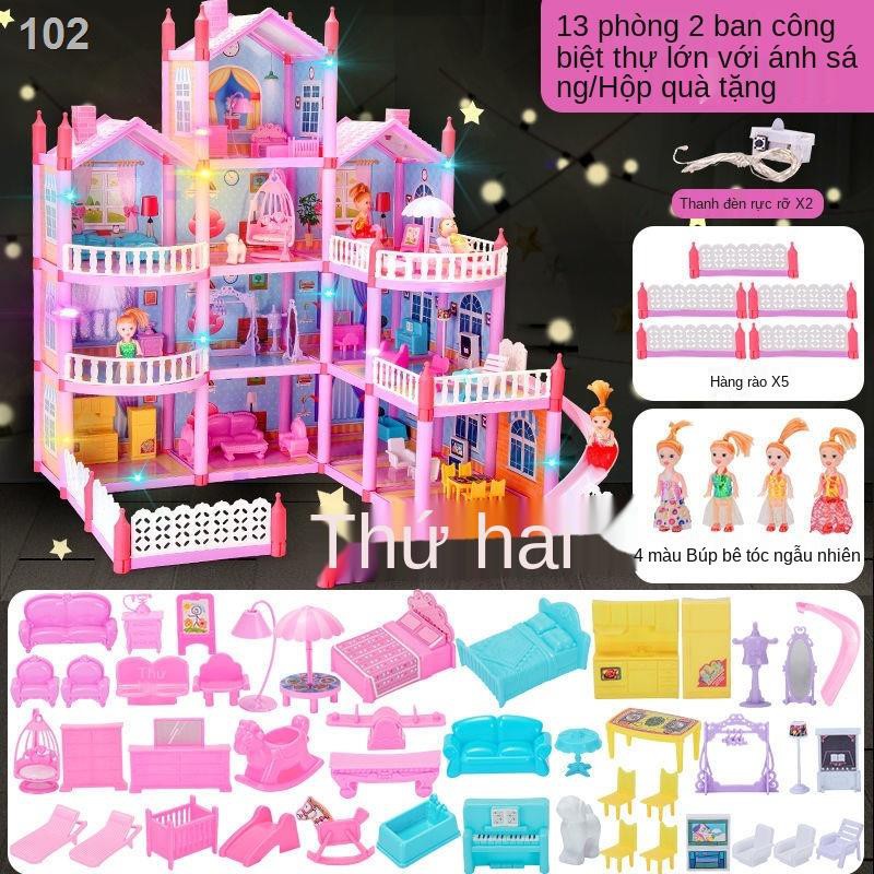 trẻ em chơi nhà lắp ráp nhà búp bê nhà biệt thự Barbie Set công chúa lâu đài mô phỏng ngôi nhà cô gái đồ chơiN