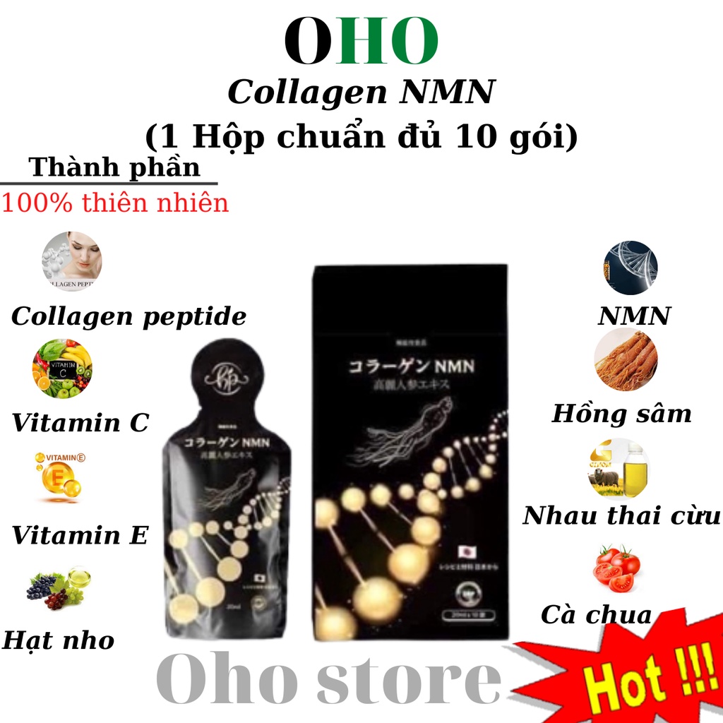 Collagen NMN Huyền Phi đủ 10 gói/ hộp dạng thủy phân,giúp trẻ hóa da,tái tạo cấu trúc da và đẩy lùi sắc tố ná