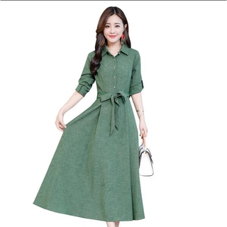 Đầm Nữ Tay Dài Eo Thắt Nơ Thời Trang Công Sở