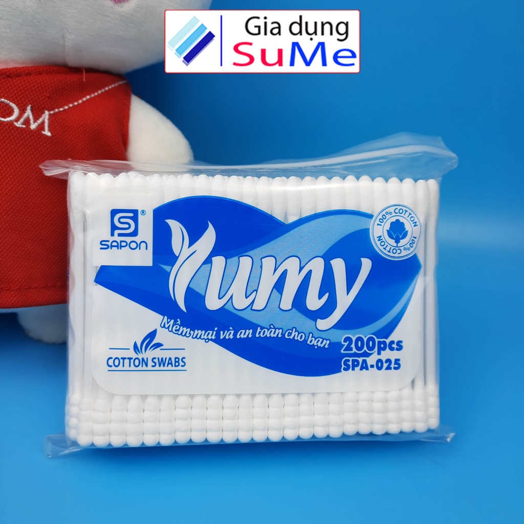 Tăm bông ngoáy tai người lớn 200 cái, tâm bông tăm ngoáy tai Yumy cao cấp