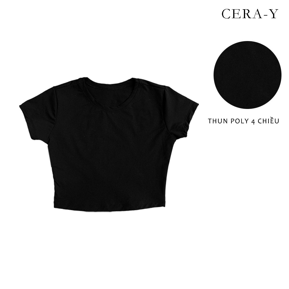 Áo thun thể thao form ôm croptop CERA-Y màu đen CRA002