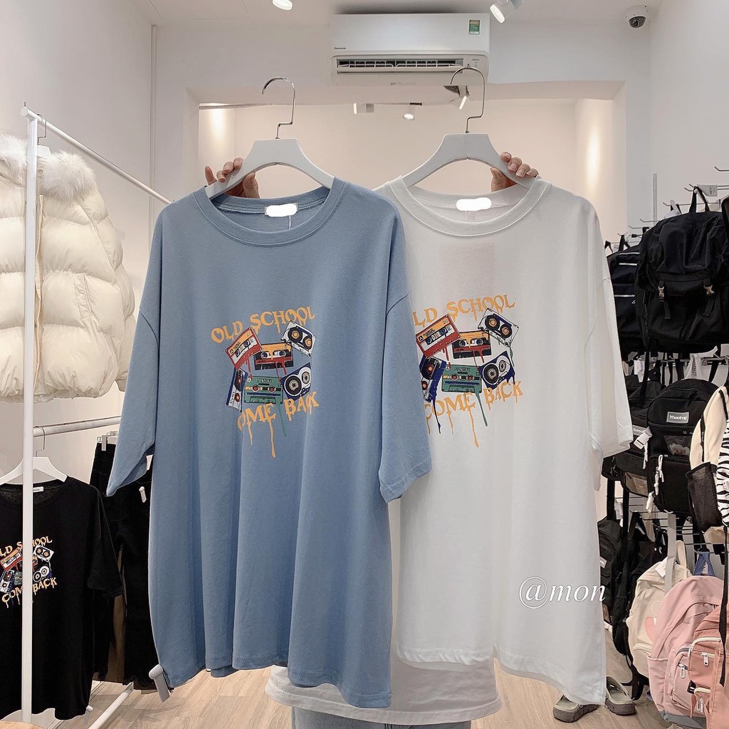 2101410 Áo phông nữ tay lỡ chất cotton mỏng mát phù hợp mùa hè oi bức chữ old school
