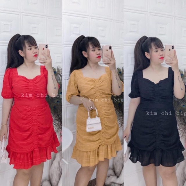 ĐẦM CARO NÚT BỌC #bigsize: 55-85kg (3 size: L/ XL/ XXL)