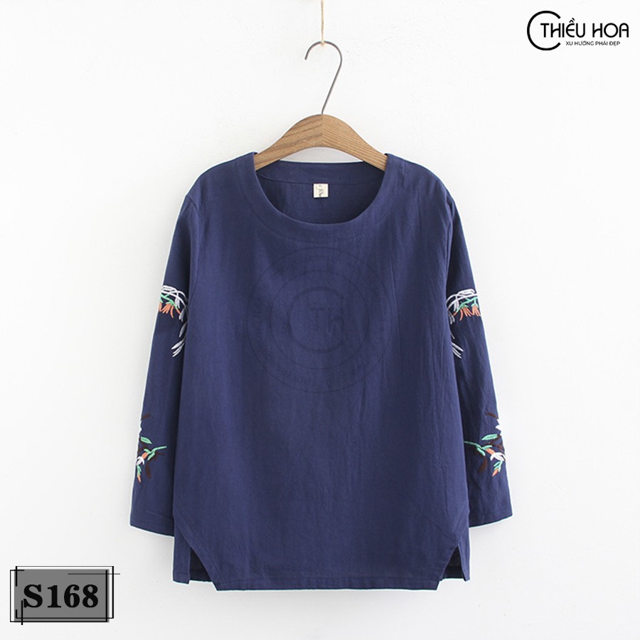 Áo Nữ Trung Niên Linen Tay Thêu Thiều Hoa S168