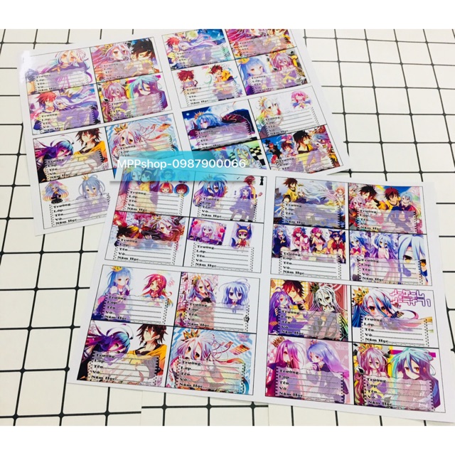 Nhãn vở anime nogame Nolife 48 cái