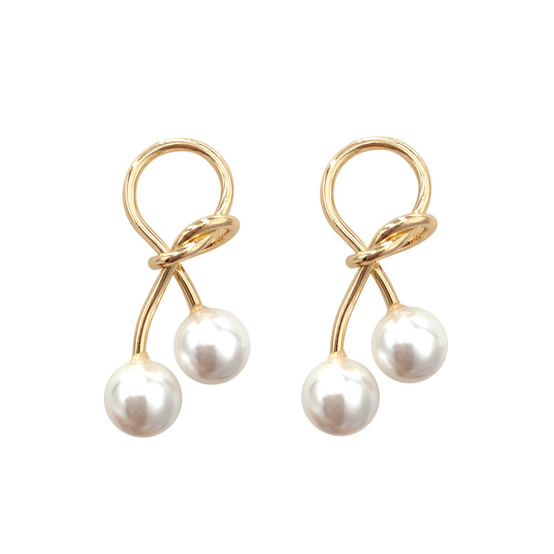 Bông tai mạ bạc 925 hình quả cherry đính ngọc trai phong cách Hàn Quốc
