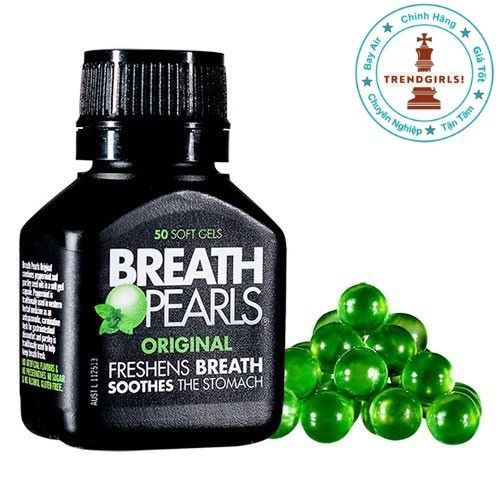Viên uống thơm miệng thảo dược Breath Pearls, Úc (50v) giảm mùi miệng cho người lớn, phụ nữ và bé trên 6 tuổi