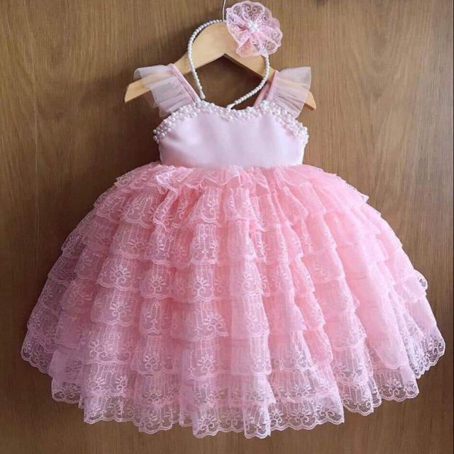 VÁY THIẾT KẾ BÉ GÁI REN MỀM ( kèm cài, có nơ to sau ) 10 kg-23 kg