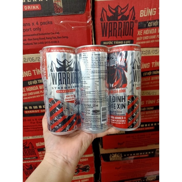 Thùng 24 lon nước tăng lực WARRIOR 325ml vị DÂU/NHO