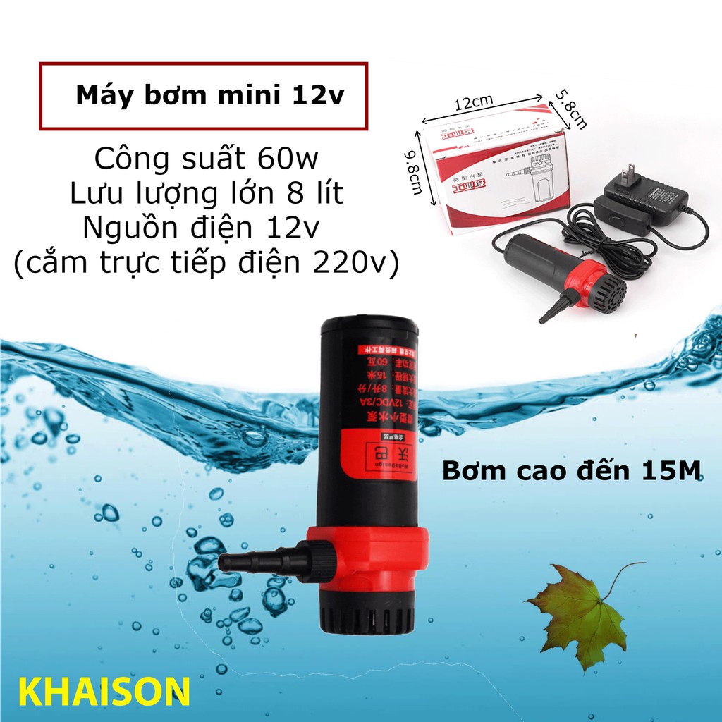 Máy bơm nước mini 12v 15M 60W dùng cho máy cắt rãnh tường, thay nước bể cá (màu đỏ)